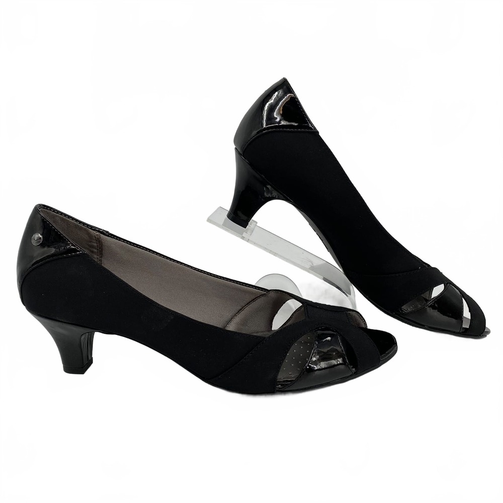 Life Stride Black Lorna Peep Toe Kitten Heels | Women’s Size 11